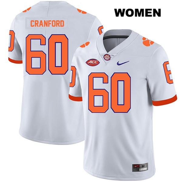 Women's Clemson Tigers #60 Mac Cranford Stitched White Legend Authentic Nike NCAA College Football Jersey EWW5846SN